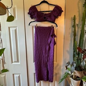 Purple Two-Piece Set with Crop Top and Skirt